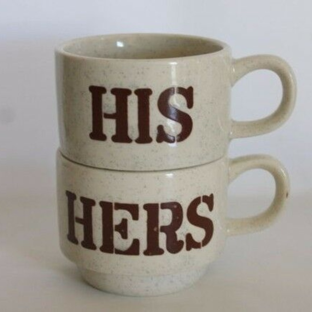 Vintage His and Hers Retro Stackable Coffee Mugs